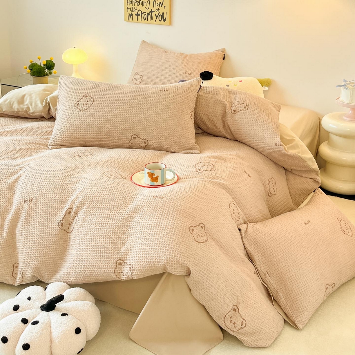 91家纺网 家纺一手货源 找家纺 涵宸家纺 2025新款全棉提花四件套-暮云栖 萌动时光-咖