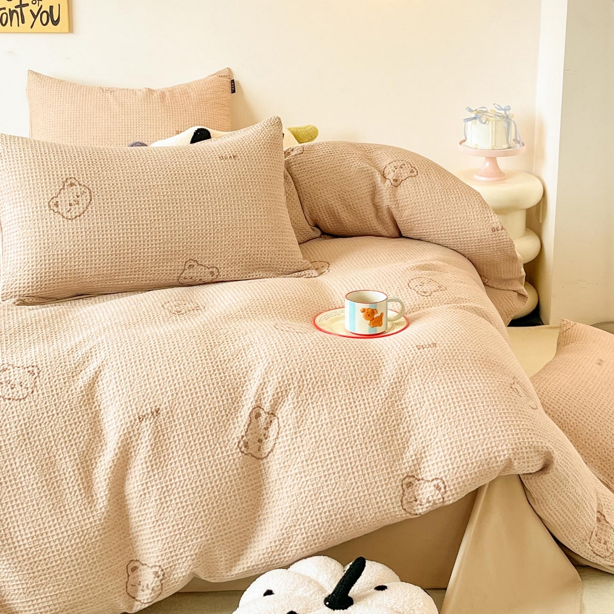 91家纺网 家纺一手货源 找家纺 涵宸家纺 2025新款全棉提花四件套-暮云栖 萌动时光-咖