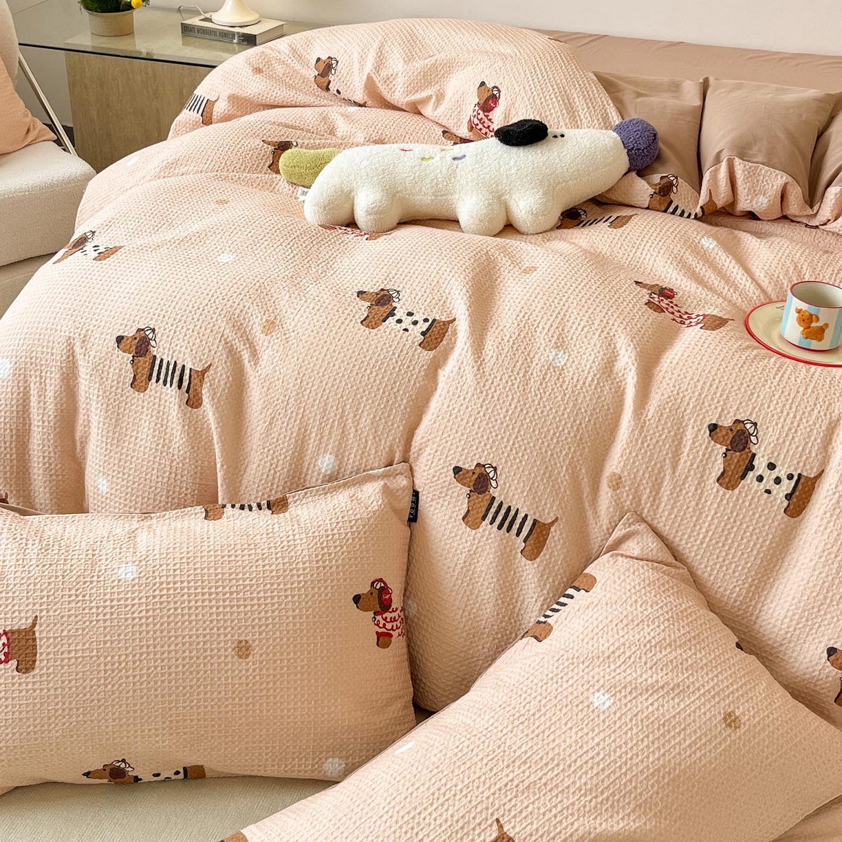 91家纺网 家纺一手货源 找家纺 涵宸家纺 2025新款全棉提花四件套-暮云栖 瑞乐-棕