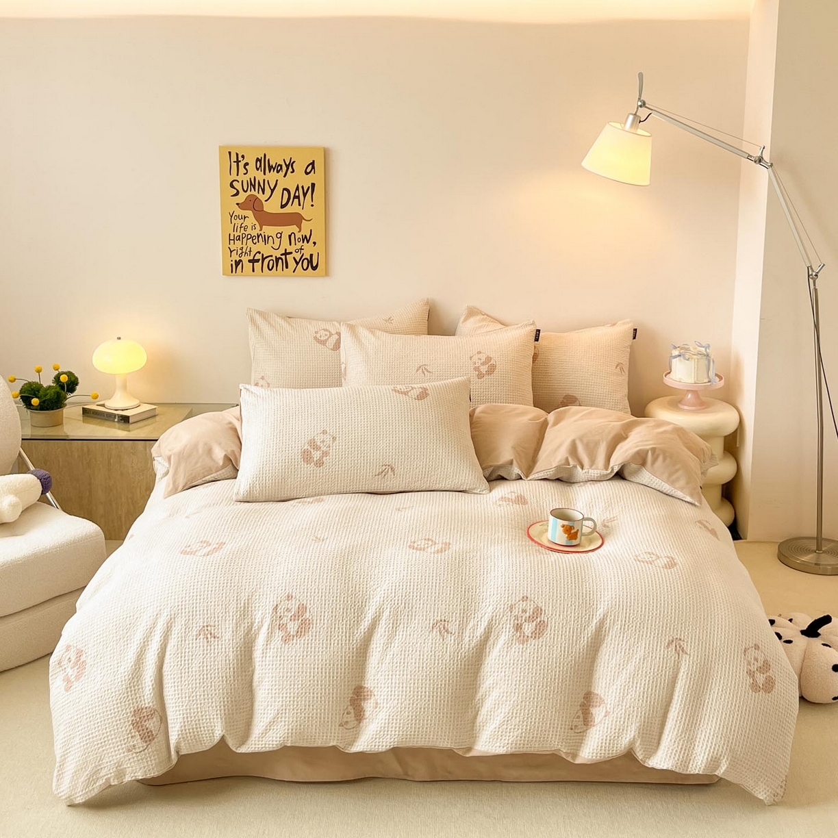 涵宸家纺 2025新款全棉提花四件套-暮云栖 圆圆胖哒-米