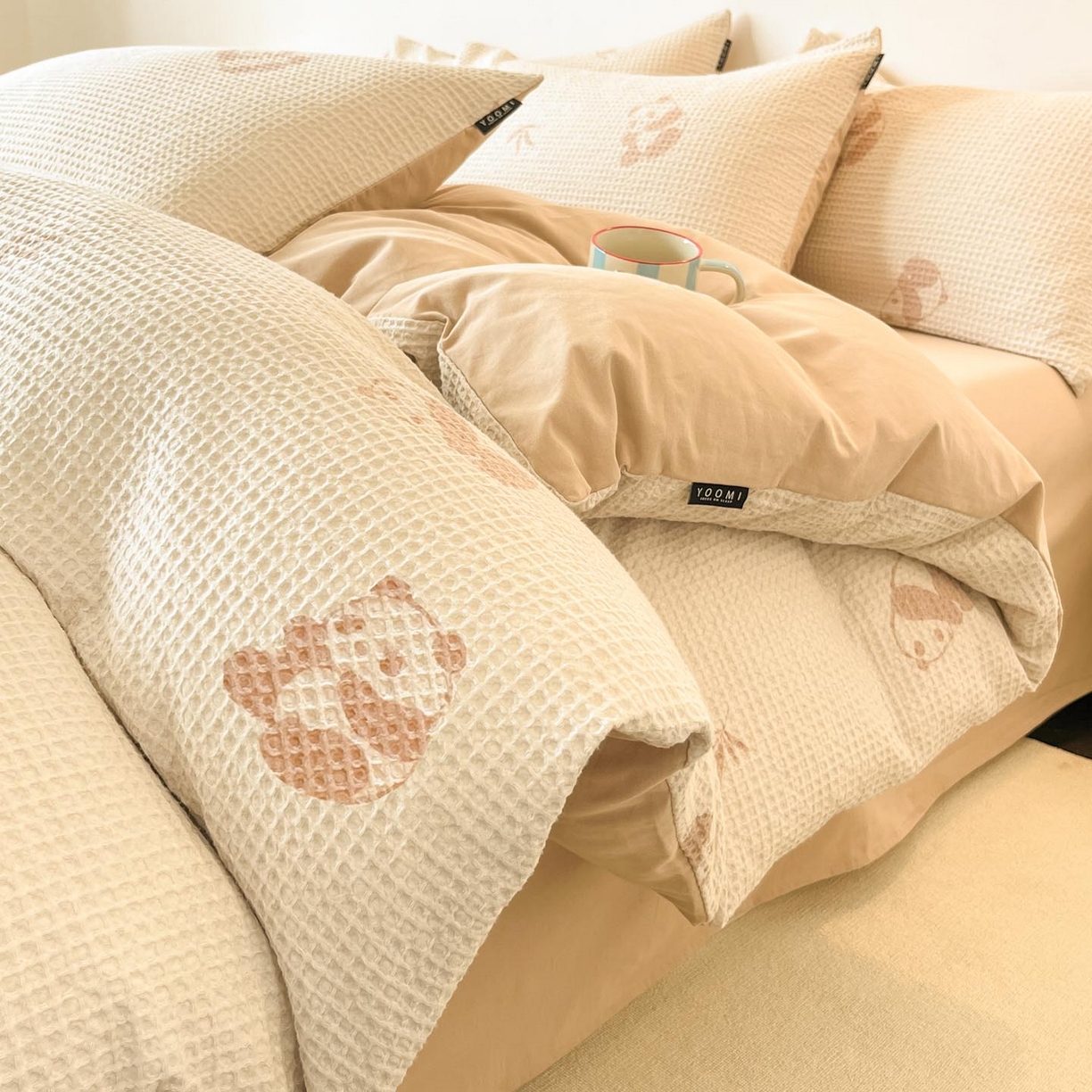 91家纺网 家纺一手货源 找家纺 涵宸家纺 2025新款全棉提花四件套-暮云栖 圆圆胖哒-米