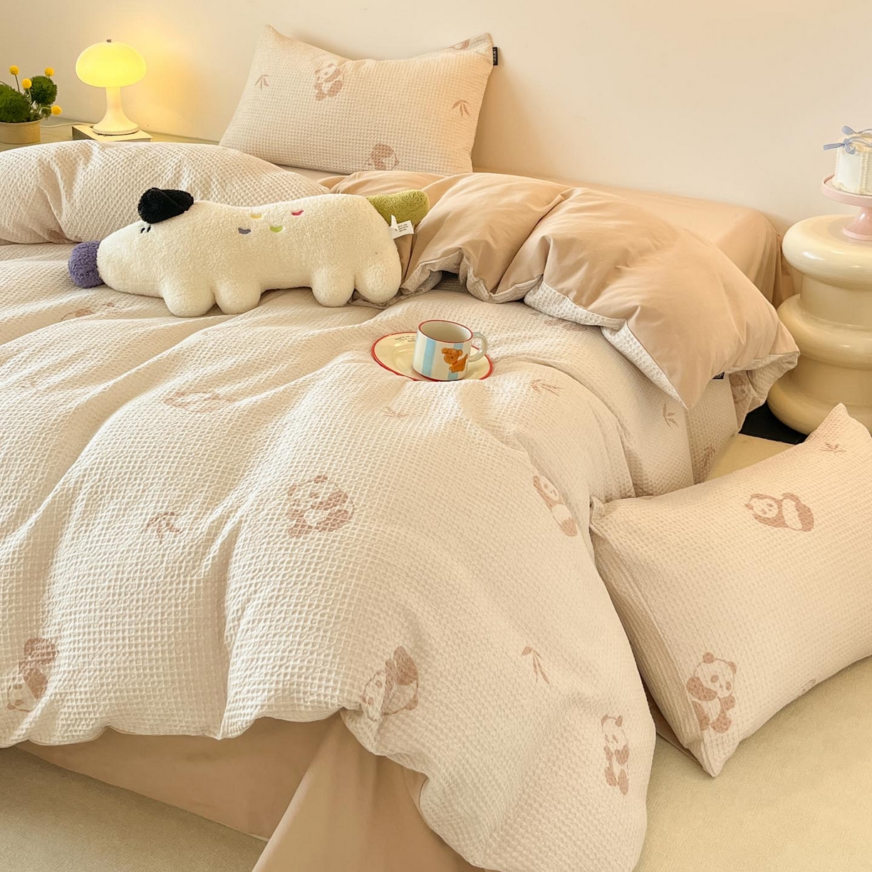 91家纺网 家纺一手货源 找家纺 涵宸家纺 2025新款全棉提花四件套-暮云栖 圆圆胖哒-米