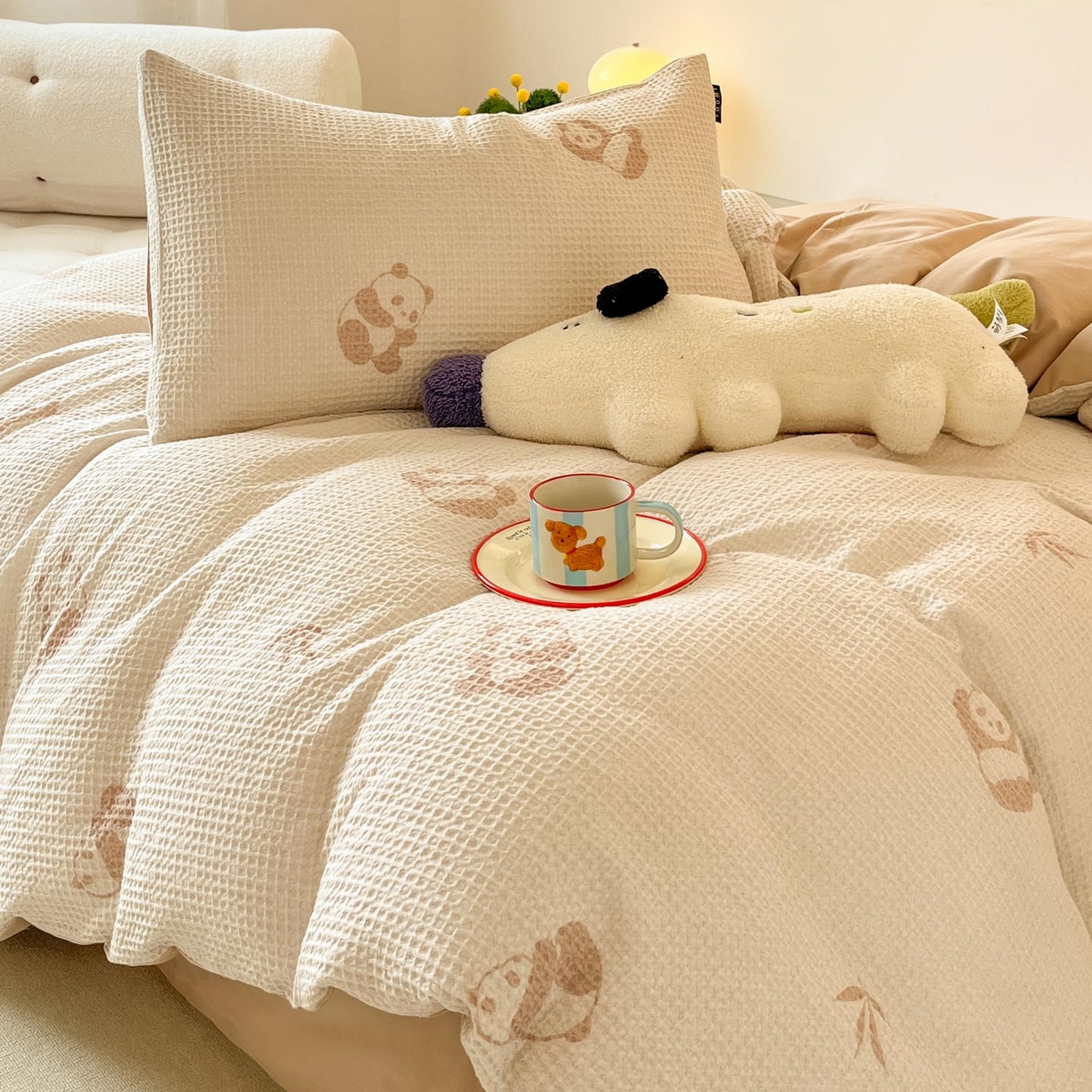 91家纺网 家纺一手货源 找家纺 涵宸家纺 2025新款全棉提花四件套-暮云栖 圆圆胖哒-米