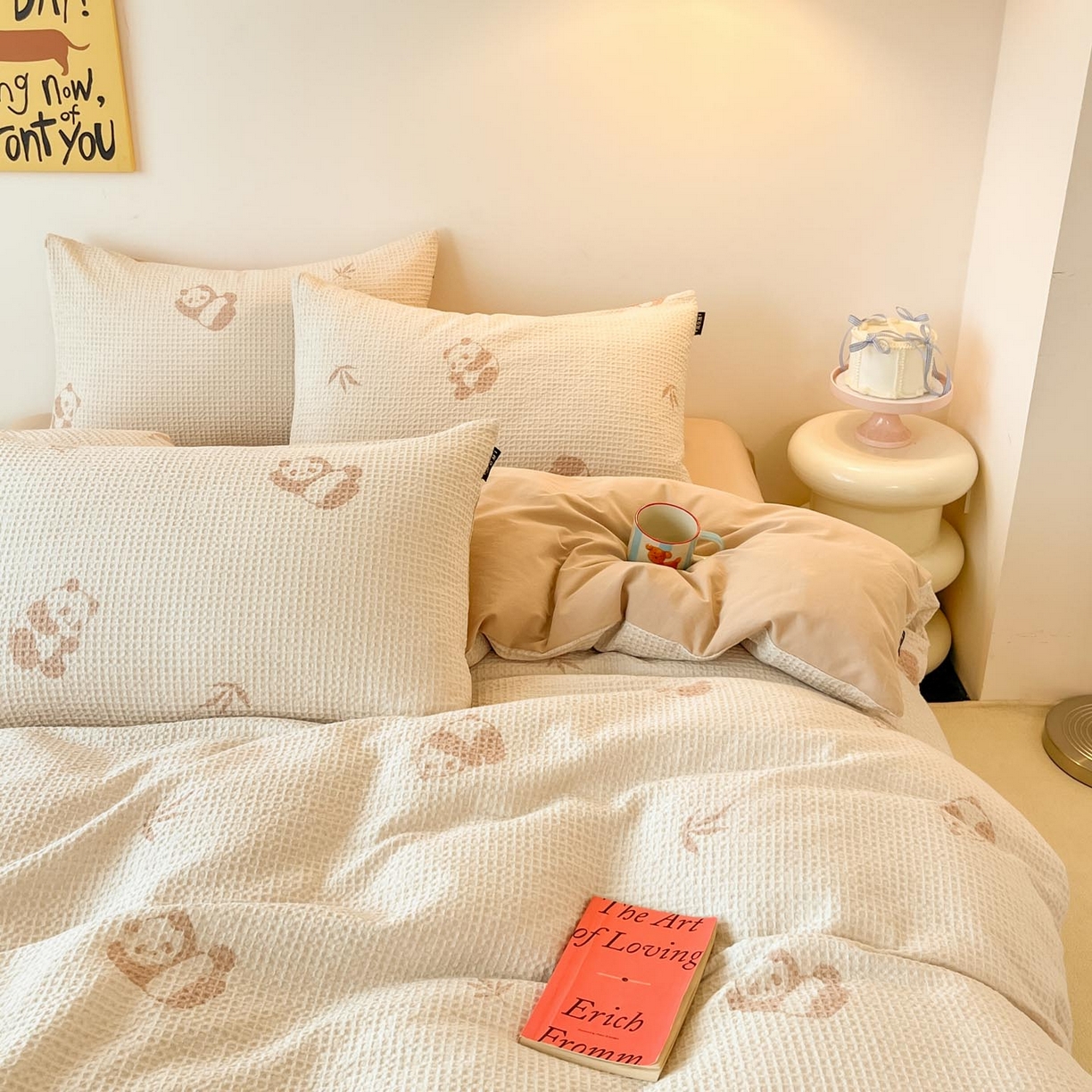 91家纺网 家纺一手货源 找家纺 涵宸家纺 2025新款全棉提花四件套-暮云栖 圆圆胖哒-米