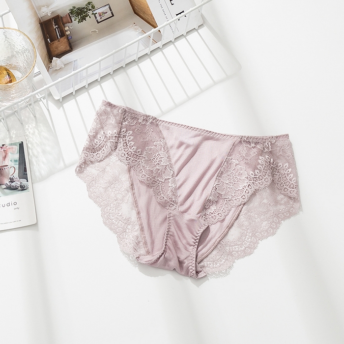 91家纺网 家纺一手货源 找家纺 蚕云阁蚕丝家居 2025新款蕾丝内裤 灰紫色