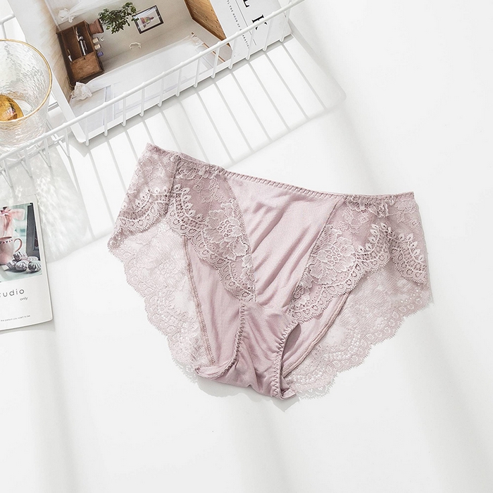 91家纺网 家纺一手货源 找家纺 蚕云阁蚕丝家居 2025新款蕾丝内裤 灰紫色