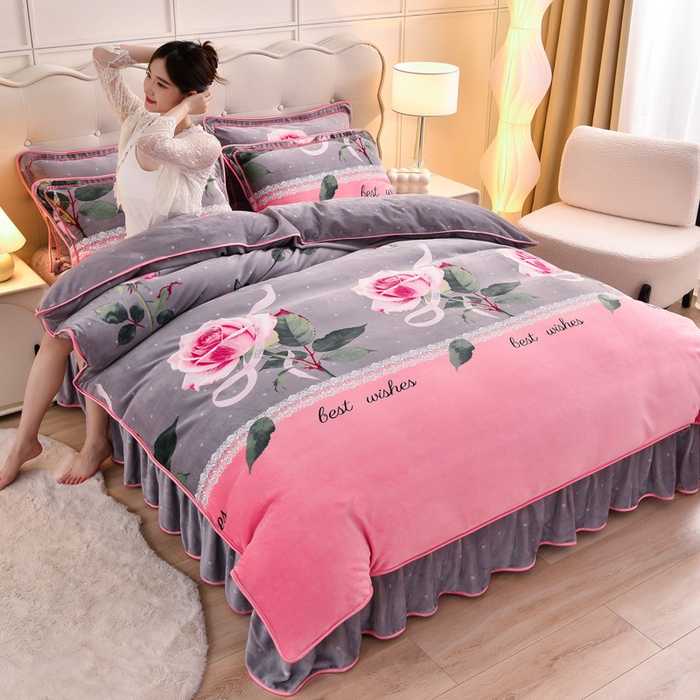 91家纺网 家纺一手货源 找家纺 （总）绒宴 2025新款8.5斤牛奶绒金貂法莱绒床裙款保暖四件套