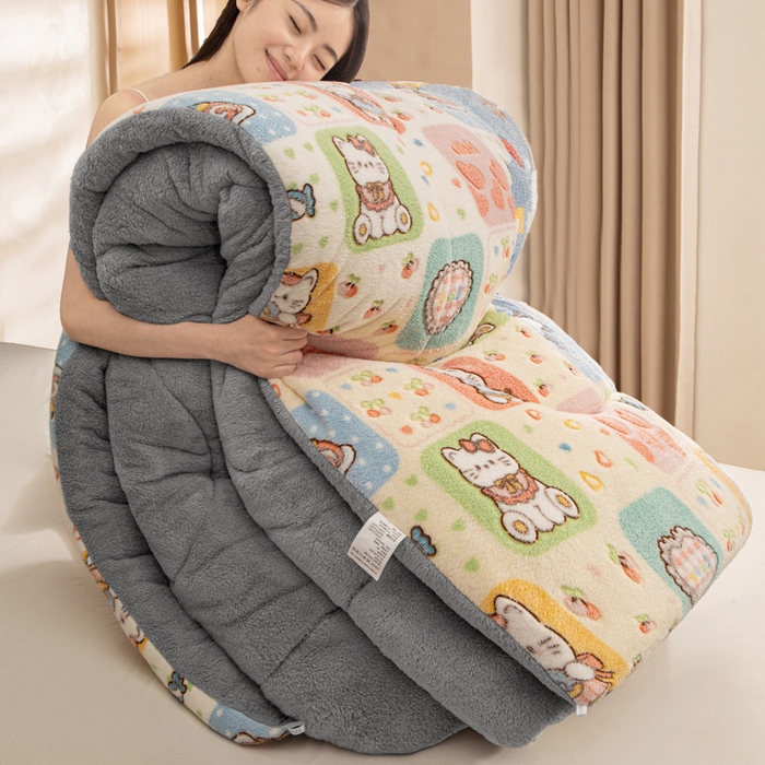 91家纺网 家纺一手货源 找家纺 米乐被业 2025新款雪花绒冬被法莱绒被子被芯格子猫