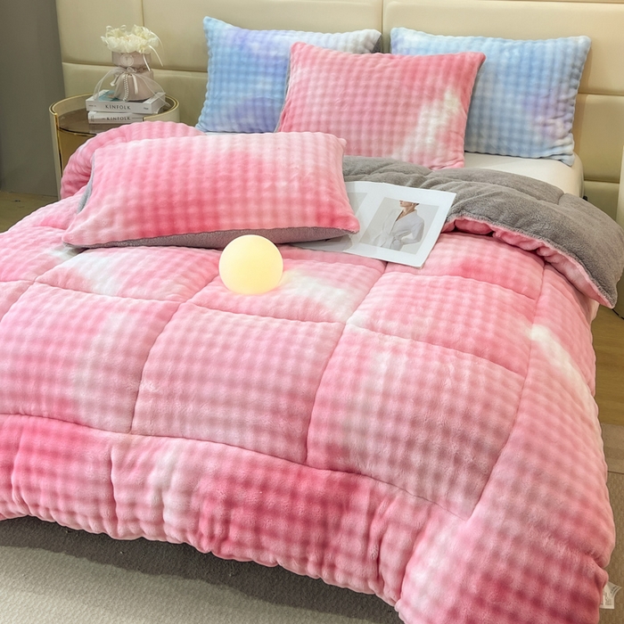 91家纺网 家纺一手货源 找家纺 米乐被业 2025新款兔毛羊羔绒冬被被子被芯 渐变粉