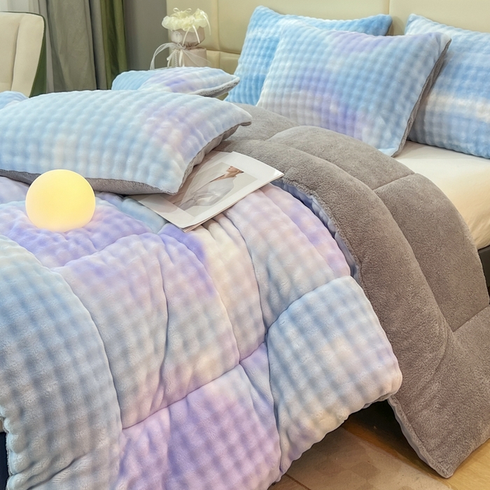 91家纺网 家纺一手货源 找家纺 米乐被业 2025新款兔毛羊羔绒冬被被子被芯 渐变蓝紫