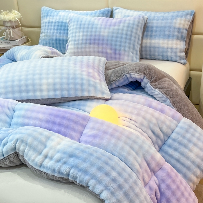 91家纺网 家纺一手货源 找家纺 米乐被业 2025新款兔毛羊羔绒冬被被子被芯 渐变蓝紫