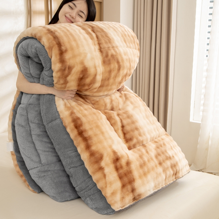 91家纺网 家纺一手货源 找家纺 米乐被业 2025新款兔毛羊羔绒冬被被子被芯 渐变奶咖