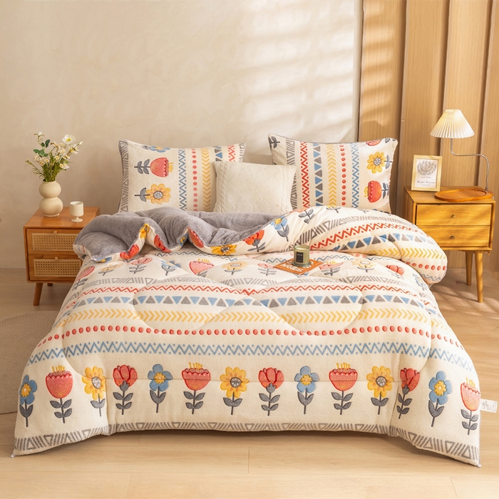 91家纺网 家纺一手货源 找家纺 米乐被业 2025新款雪花绒冬被法莱绒被子被芯波西米亚