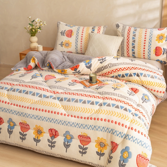 91家纺网 家纺一手货源 找家纺 米乐被业 2025新款雪花绒冬被法莱绒被子被芯波西米亚