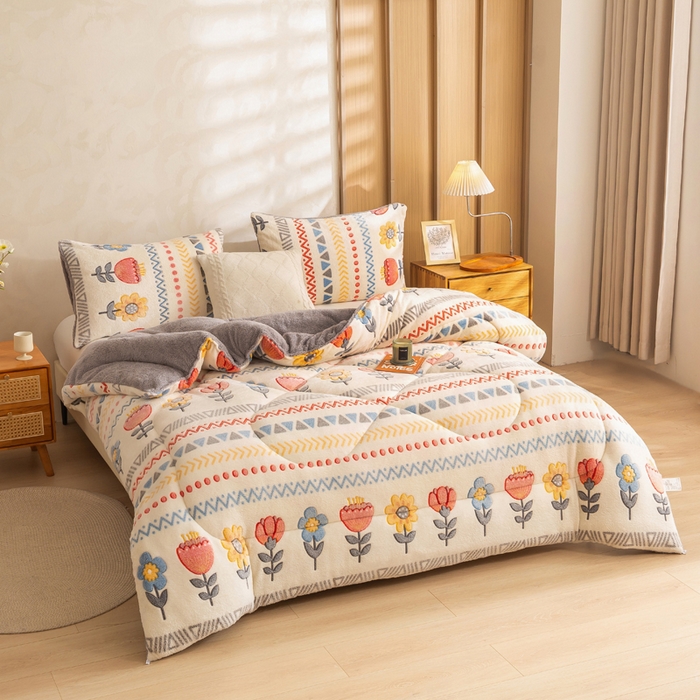 91家纺网 家纺一手货源 找家纺 米乐被业 2025新款雪花绒冬被法莱绒被子被芯波西米亚