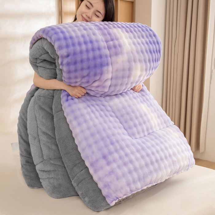 91家纺网 家纺一手货源 找家纺 米乐被业 2025新款兔毛羊羔绒冬被被子被芯 渐变紫