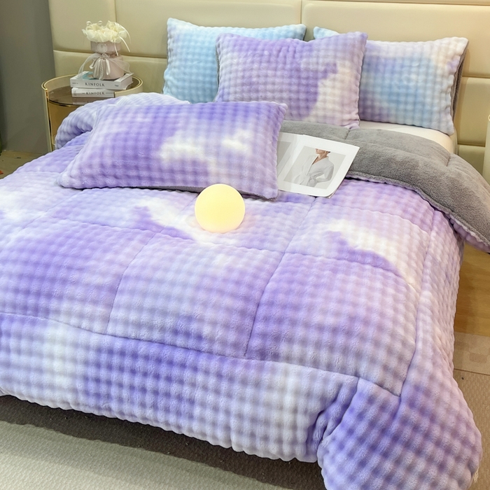 91家纺网 家纺一手货源 找家纺 米乐被业 2025新款兔毛羊羔绒冬被被子被芯 渐变紫