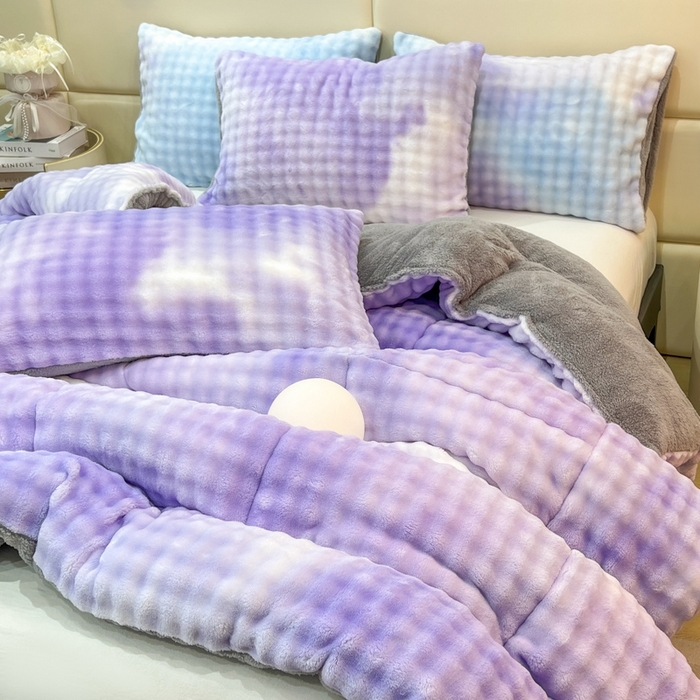 91家纺网 家纺一手货源 找家纺 米乐被业 2025新款兔毛羊羔绒冬被被子被芯 渐变紫