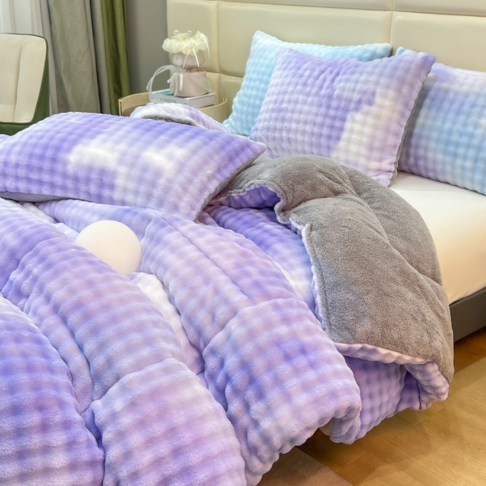 91家纺网 家纺一手货源 找家纺 米乐被业 2025新款兔毛羊羔绒冬被被子被芯 渐变紫
