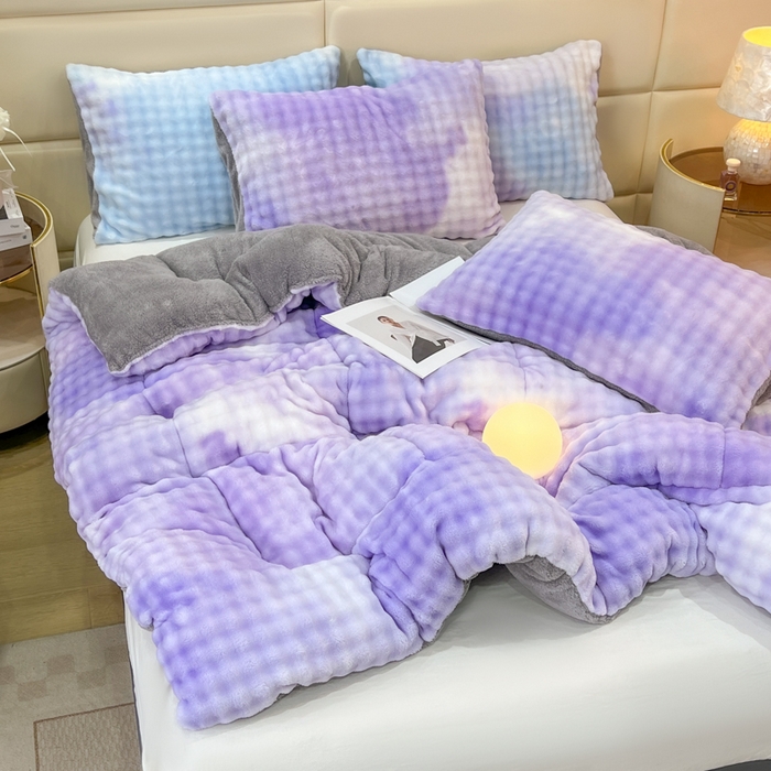 91家纺网 家纺一手货源 找家纺 米乐被业 2025新款兔毛羊羔绒冬被被子被芯 渐变紫