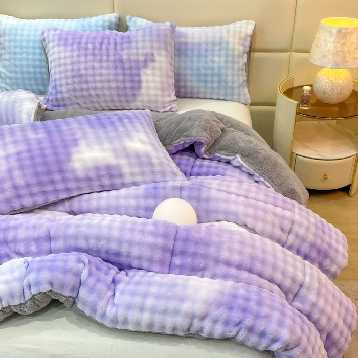 91家纺网 家纺一手货源 找家纺 米乐被业 2025新款兔毛羊羔绒冬被被子被芯 渐变紫