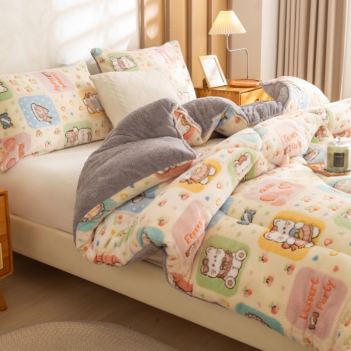 91家纺网 家纺一手货源 找家纺 米乐被业 2025新款雪花绒冬被法莱绒被子被芯格子猫