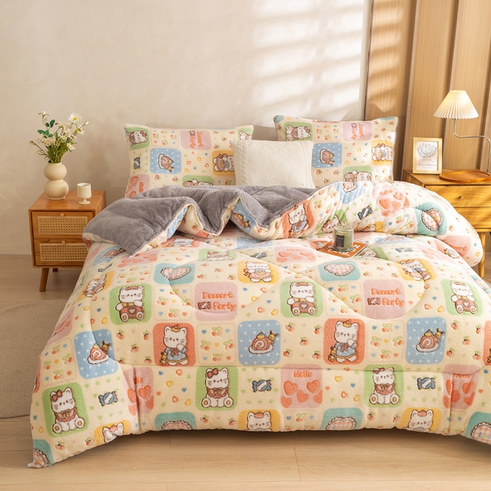 91家纺网 家纺一手货源 找家纺 米乐被业 2025新款雪花绒冬被法莱绒被子被芯格子猫