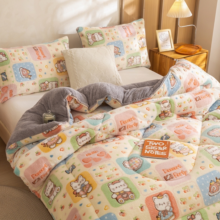 91家纺网 家纺一手货源 找家纺 米乐被业 2025新款雪花绒冬被法莱绒被子被芯格子猫