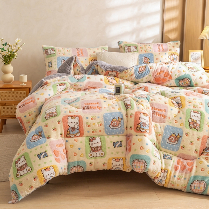 91家纺网 家纺一手货源 找家纺 米乐被业 2025新款雪花绒冬被法莱绒被子被芯格子猫