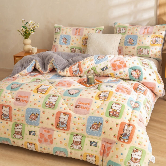 91家纺网 家纺一手货源 找家纺 米乐被业 2025新款雪花绒冬被法莱绒被子被芯格子猫