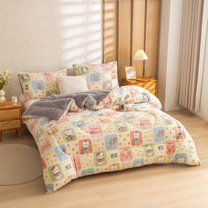 91家纺网 家纺一手货源 找家纺 米乐被业 2025新款雪花绒冬被法莱绒被子被芯格子猫