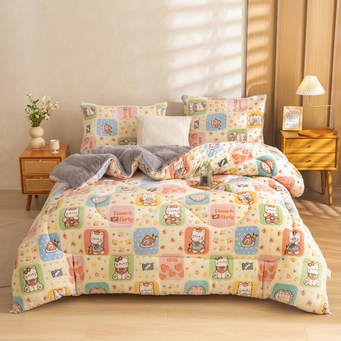 91家纺网 家纺一手货源 找家纺 米乐被业 2025新款雪花绒冬被法莱绒被子被芯格子猫