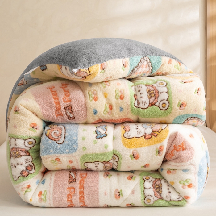 91家纺网 家纺一手货源 找家纺 米乐被业 2025新款雪花绒冬被法莱绒被子被芯格子猫