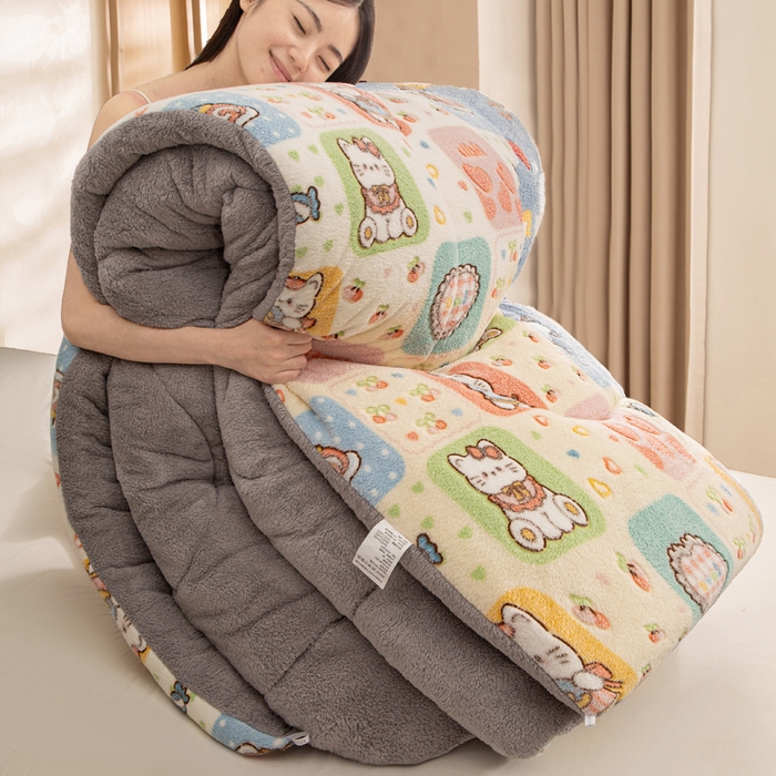 米乐被业 2025新款雪花绒冬被法莱绒被子被芯格子猫