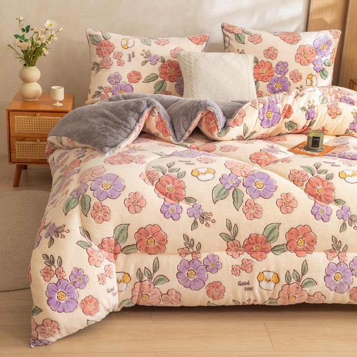 91家纺网 家纺一手货源 找家纺 米乐被业 2025新款雪花绒冬被法莱绒被子被芯花开富贵