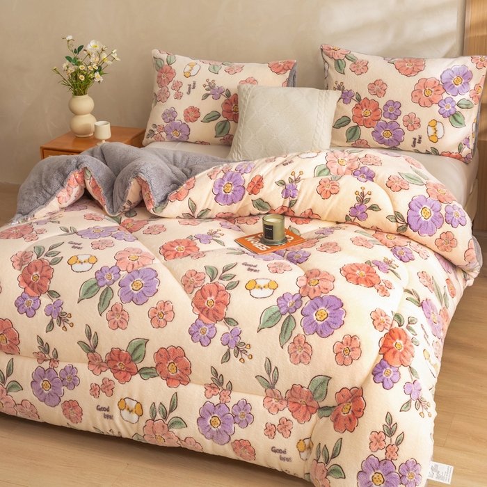 91家纺网 家纺一手货源 找家纺 米乐被业 2025新款雪花绒冬被法莱绒被子被芯花开富贵