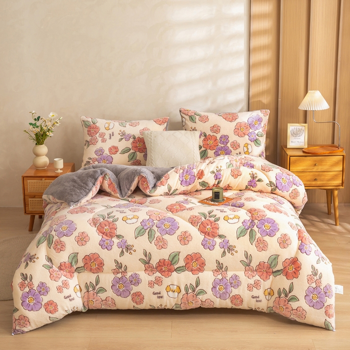 91家纺网 家纺一手货源 找家纺 米乐被业 2025新款雪花绒冬被法莱绒被子被芯花开富贵