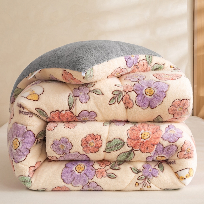 91家纺网 家纺一手货源 找家纺 米乐被业 2025新款雪花绒冬被法莱绒被子被芯花开富贵