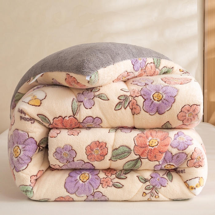 91家纺网 家纺一手货源 找家纺 米乐被业 2025新款雪花绒冬被法莱绒被子被芯花开富贵