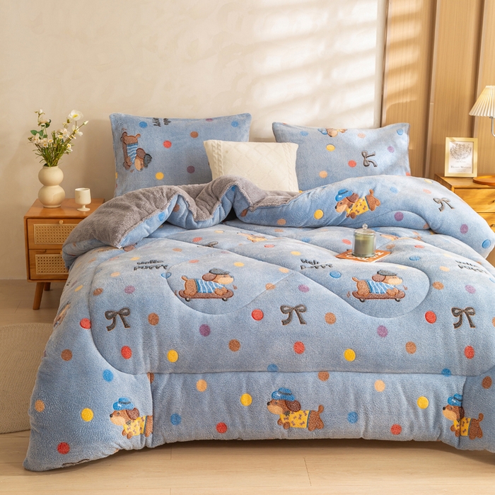 91家纺网 家纺一手货源 找家纺 米乐被业 2025新款雪花绒冬被法莱绒被子被芯幸福小狗