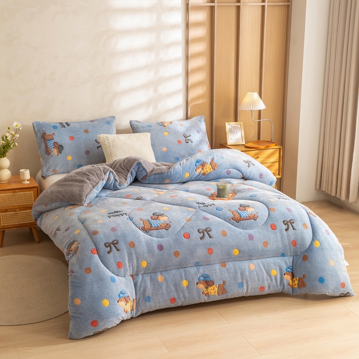 91家纺网 家纺一手货源 找家纺 米乐被业 2025新款雪花绒冬被法莱绒被子被芯幸福小狗