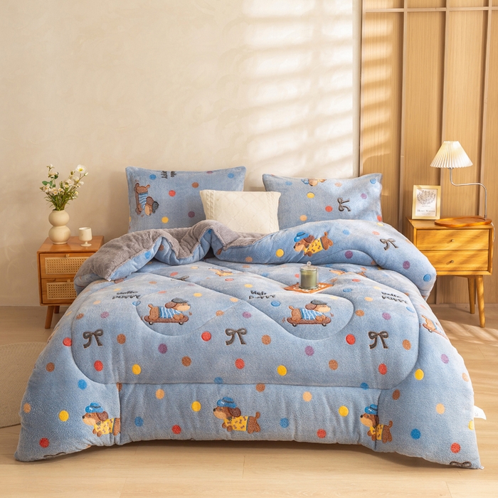 91家纺网 家纺一手货源 找家纺 米乐被业 2025新款雪花绒冬被法莱绒被子被芯幸福小狗