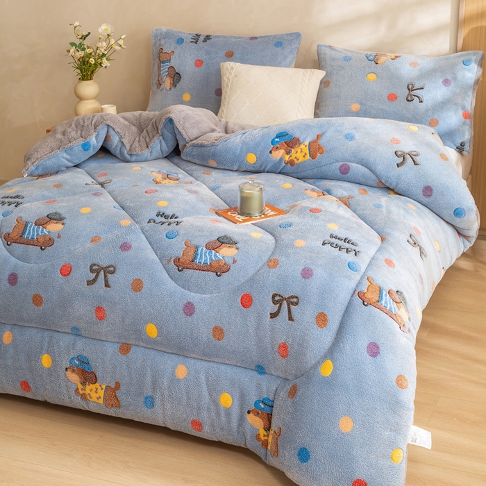 91家纺网 家纺一手货源 找家纺 米乐被业 2025新款雪花绒冬被法莱绒被子被芯幸福小狗