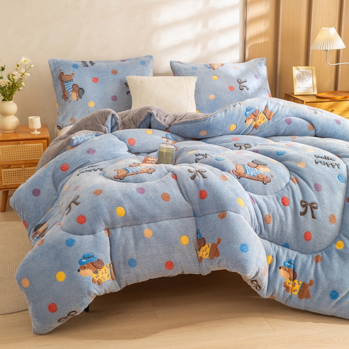 91家纺网 家纺一手货源 找家纺 米乐被业 2025新款雪花绒冬被法莱绒被子被芯幸福小狗