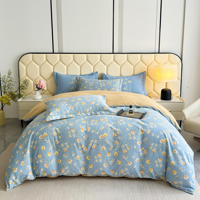 91家纺网 家纺一手货源 找家纺 U品汇 【A类母婴级】加厚全棉纯棉磨毛数码印花四件套生态磨毛100%棉（不是全棉不要钱）海韵幽兰-蓝