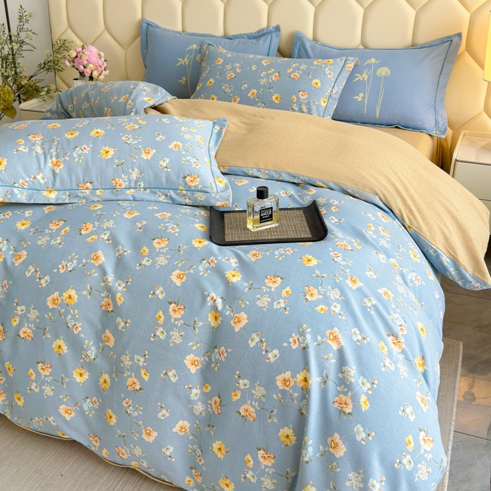 91家纺网 家纺一手货源 找家纺 U品汇 【A类母婴级】加厚全棉纯棉磨毛数码印花四件套生态磨毛100%棉（不是全棉不要钱）海韵幽兰-蓝