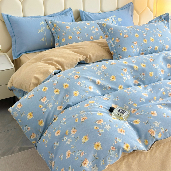 91家纺网 家纺一手货源 找家纺 U品汇 【A类母婴级】加厚全棉纯棉磨毛数码印花四件套生态磨毛100%棉（不是全棉不要钱）海韵幽兰-蓝