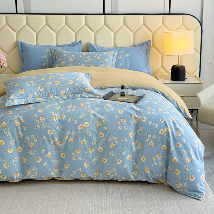 91家纺网 家纺一手货源 找家纺 U品汇 【A类母婴级】加厚全棉纯棉磨毛数码印花四件套生态磨毛100%棉（不是全棉不要钱）海韵幽兰-蓝