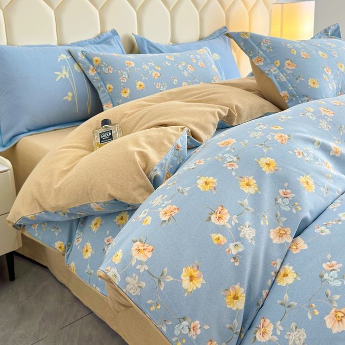 U品汇 【A类母婴级】加厚全棉纯棉磨毛数码印花四件套生态磨毛100%棉（不是全棉不要钱）海韵幽兰-蓝