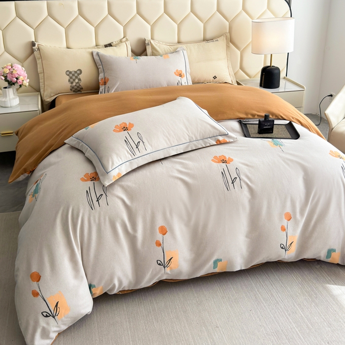 91家纺网 家纺一手货源 找家纺 U品汇 【A类母婴级】加厚全棉纯棉磨毛数码印花四件套生态磨毛100%棉（不是全棉不要钱）米娅灰